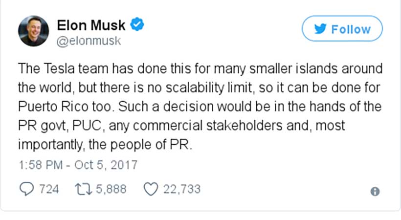Elon Musk, Tesla, Puerto Rico, Huracán María